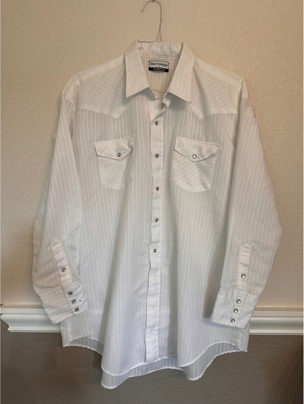 Vintage Silver Collection by Karman Pearl Snap Shirt Mens Large White Stripe